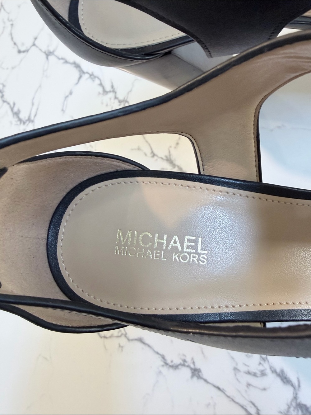 MICHAEL Michael Kors Black High Heel Sandals with Gold Zipper Detail - Picture 9 of 12